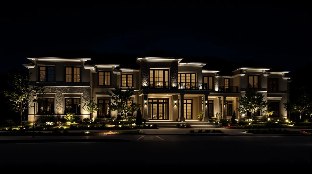 Commercial outdoor lighting: composed presence, safe coverage