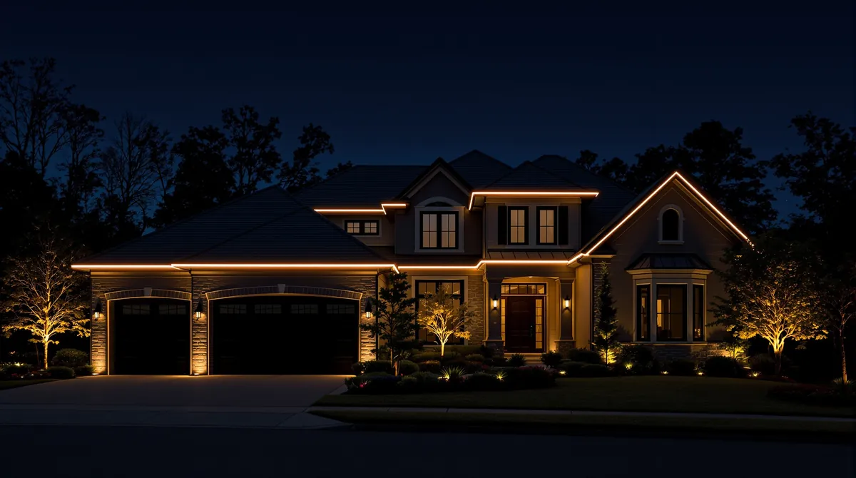 Permanent Christmas lights on a roofline by Light TN