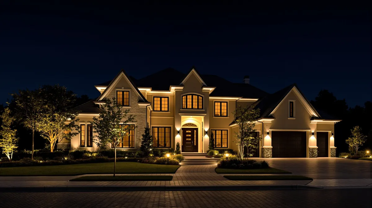 Permanent outdoor lighting in warm white on a Middle Tennessee home by Light TN