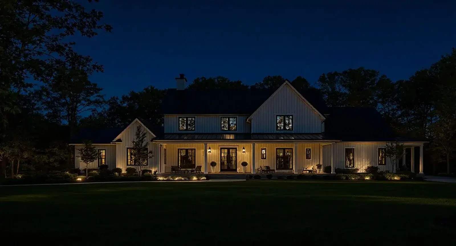 The same landscape lit after dark
