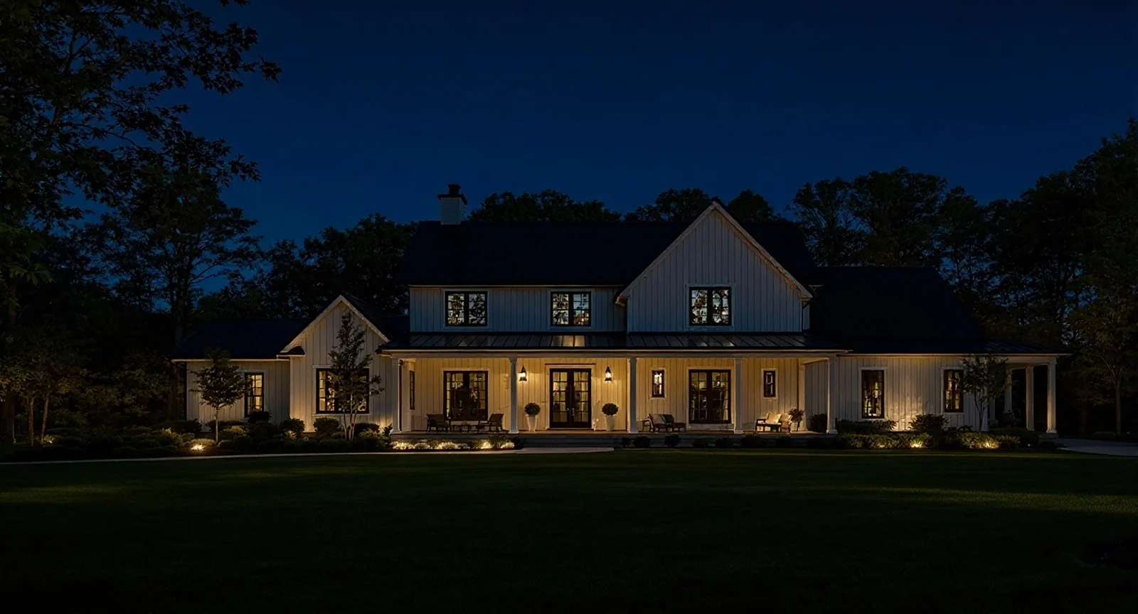The same landscape lit after dark