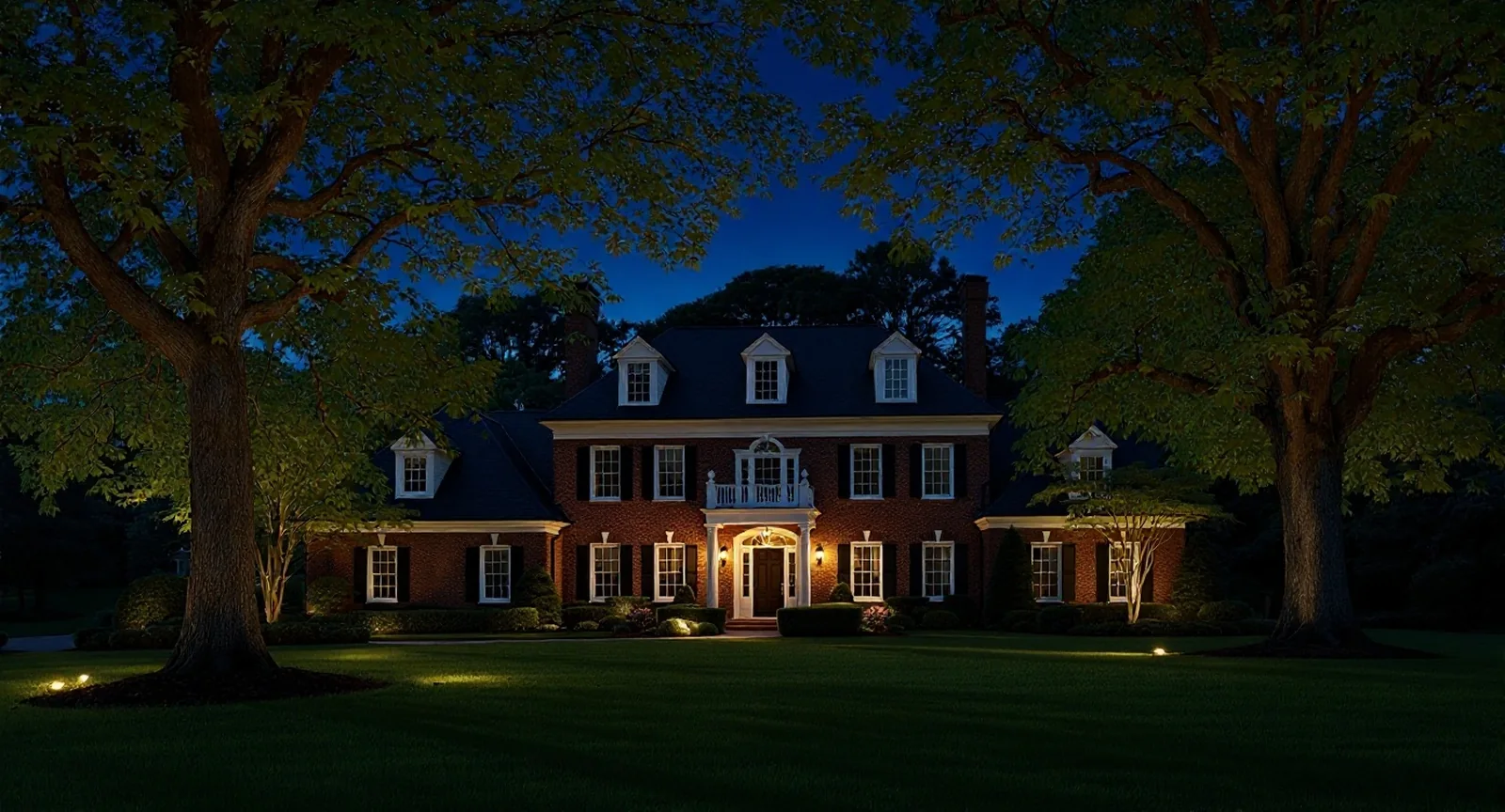 The same Lebanon property illuminated after dark