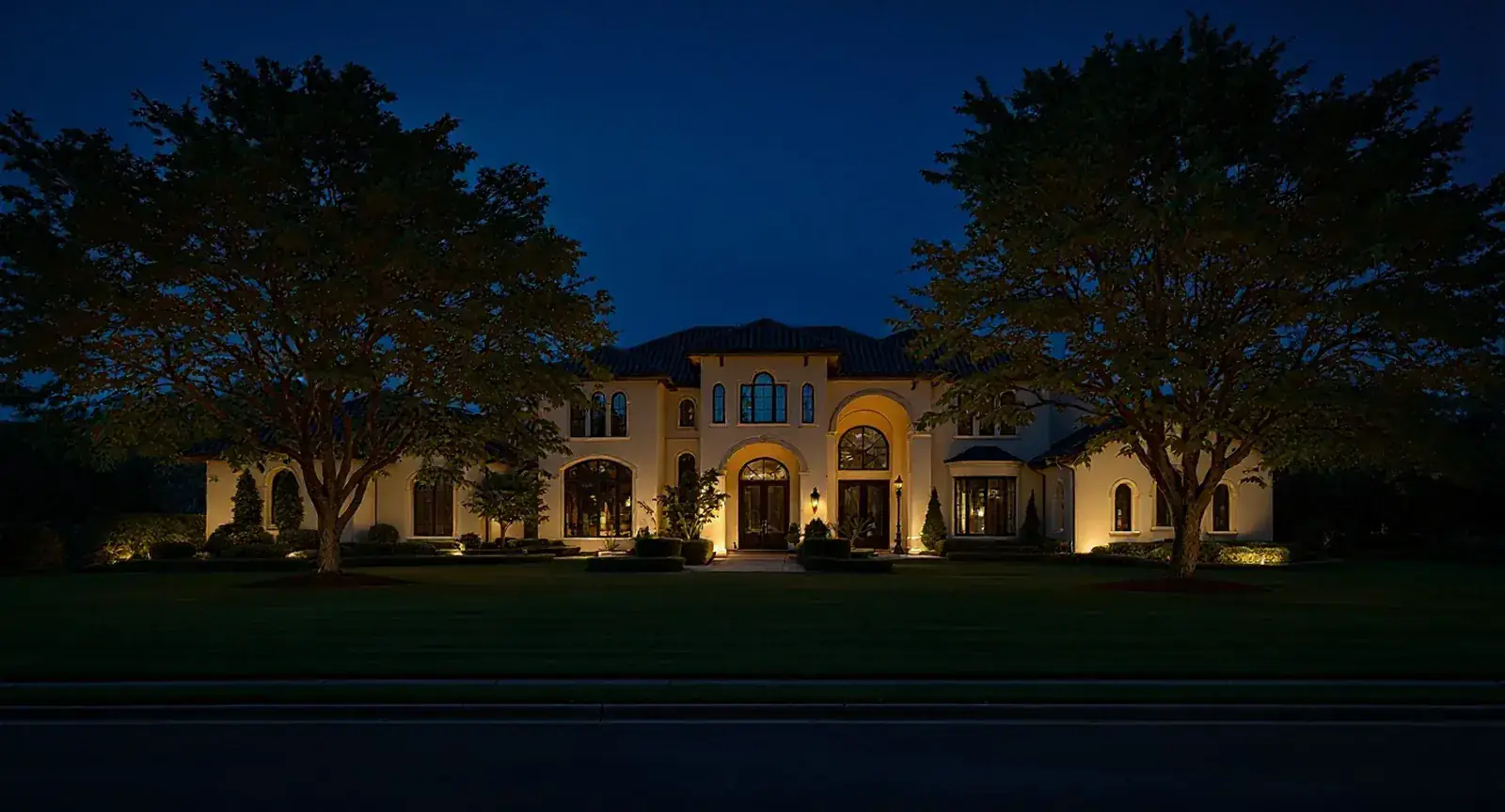 A Murfreesboro estate facade lit after dark