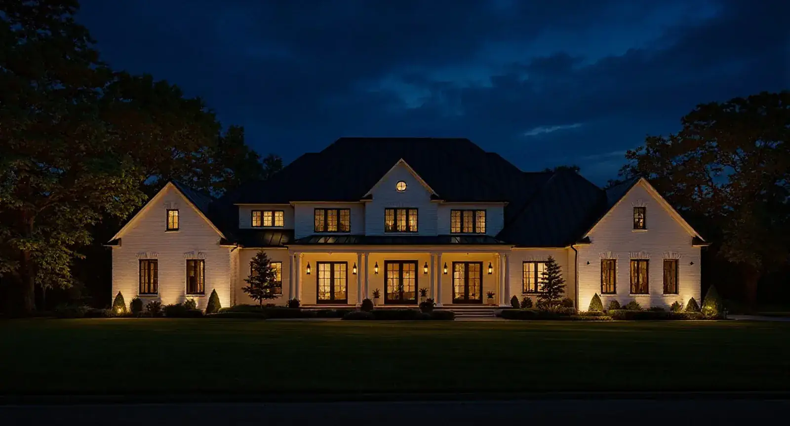 The same Mount Juliet landscape lit after dark