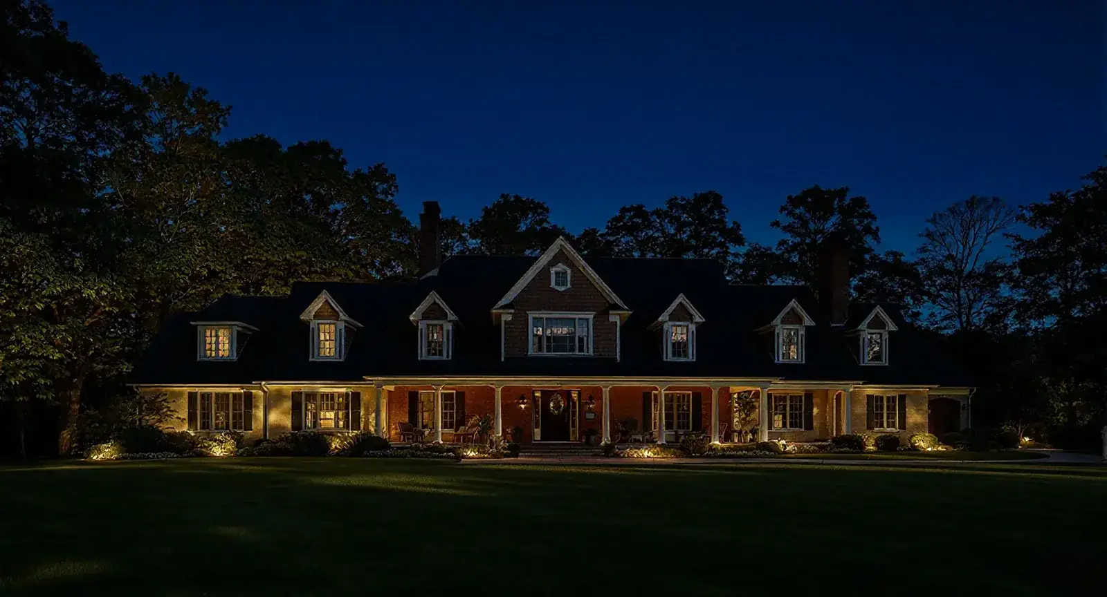 The same Murfreesboro property illuminated after dark