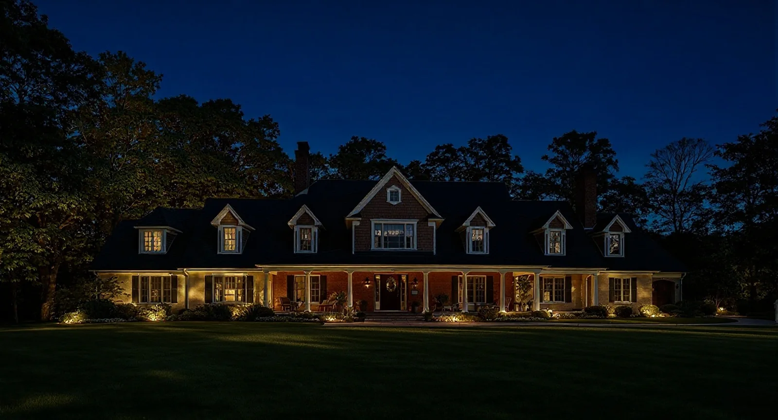 The same Murfreesboro property illuminated after dark