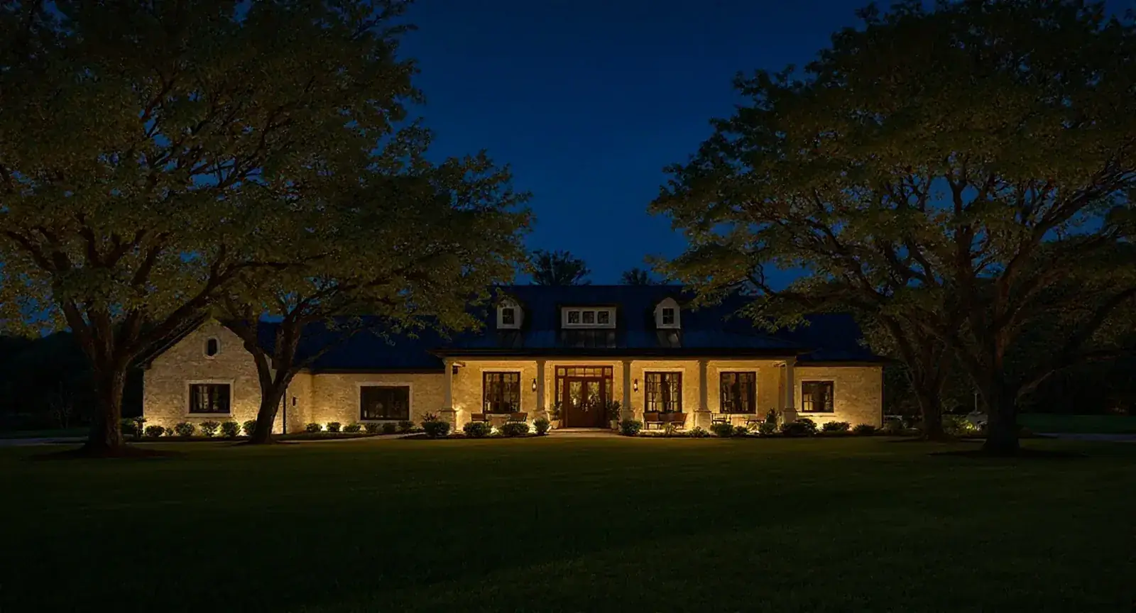 The same Spring Hill property illuminated after dark