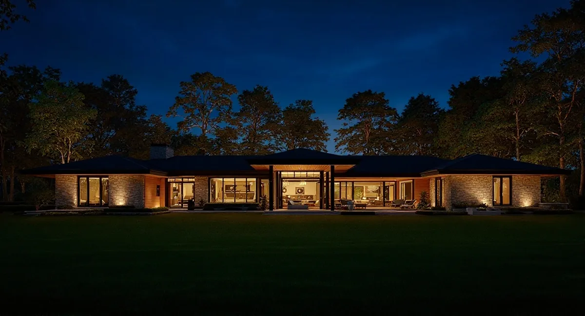 The same Cookeville property illuminated after dark