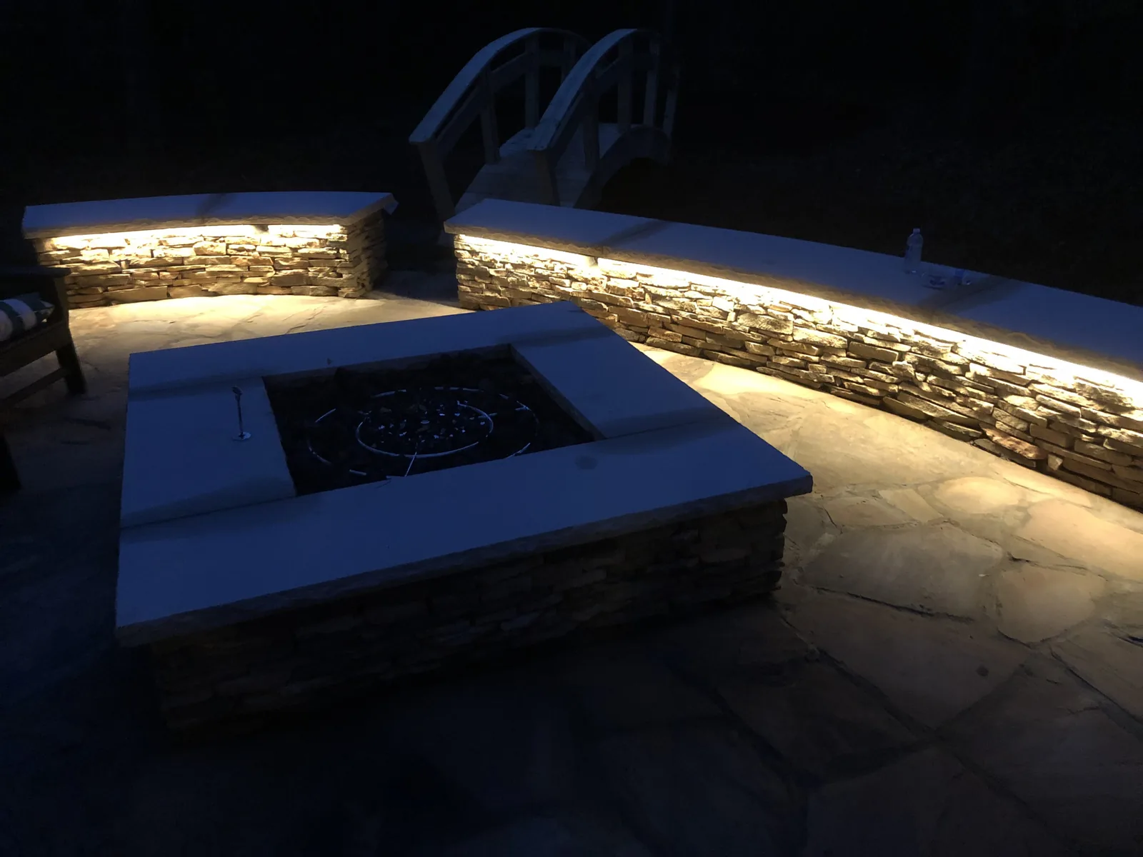 Fire pit and seat-wall lighting