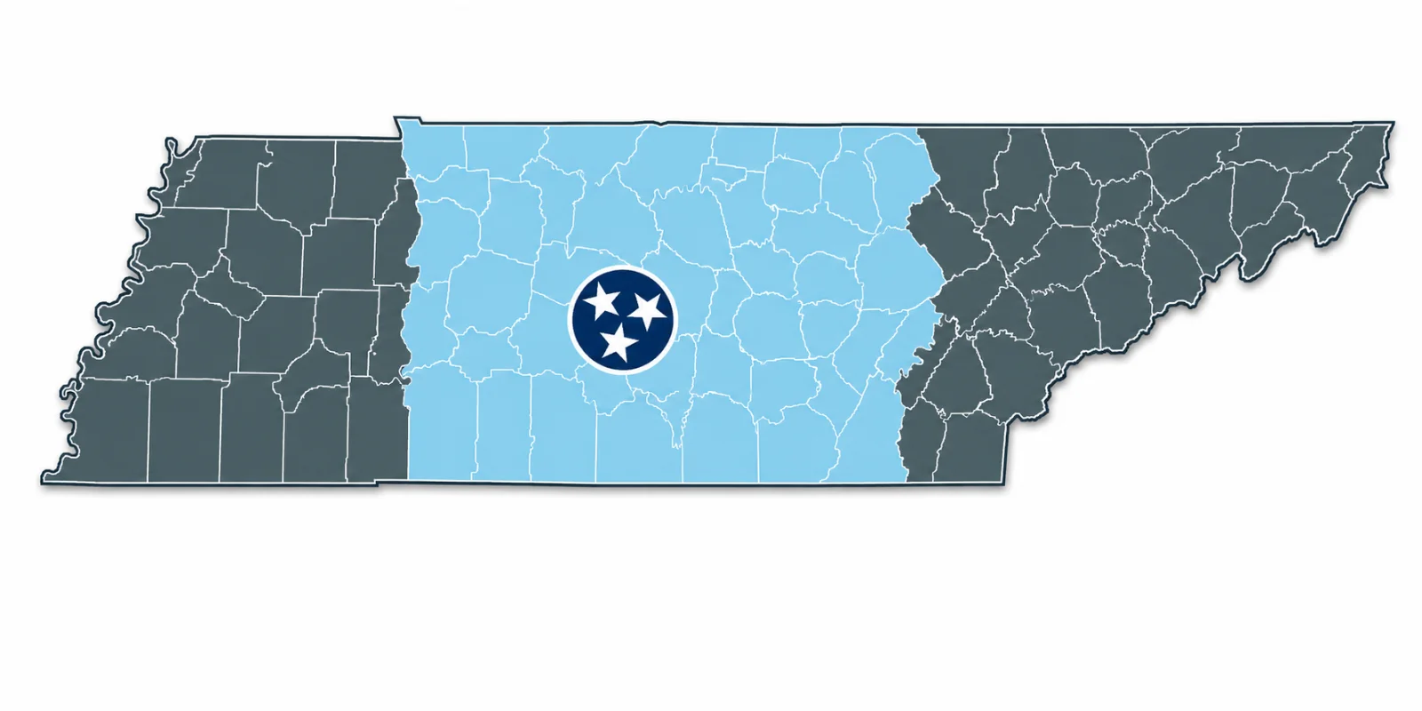Map of Tennessee highlighting the Middle Tennessee service area for Light TN