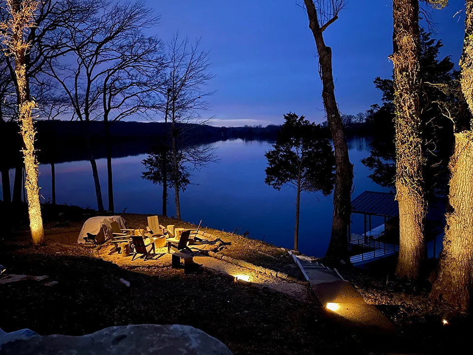 Lakefront fire-pit and tree uplighting on Old Hickory Lake, Mount Juliet